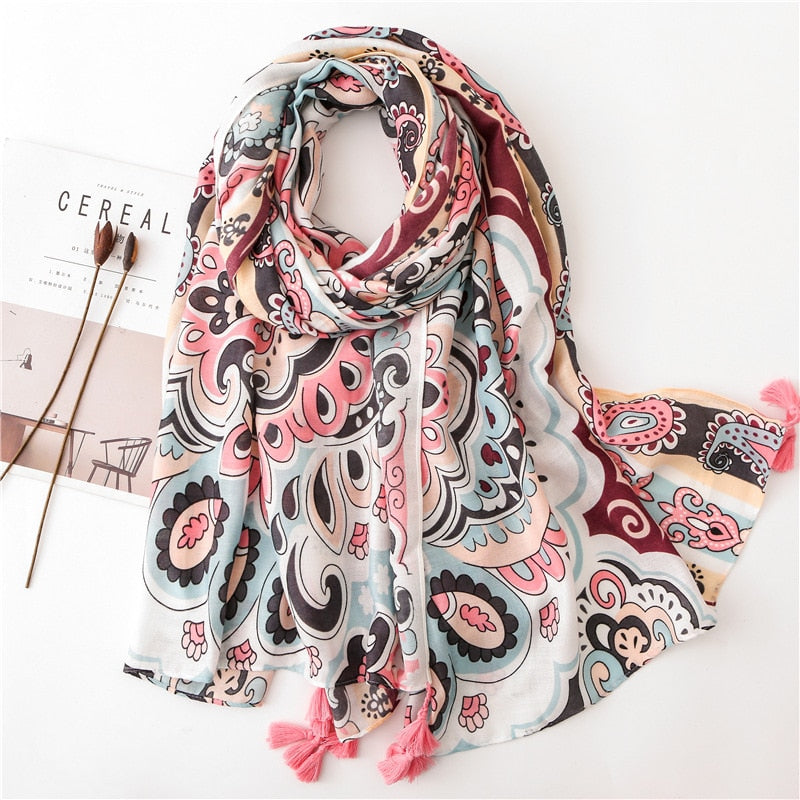 Bohemian Floral Print Scarves - Spring Hippie Style - Pastels