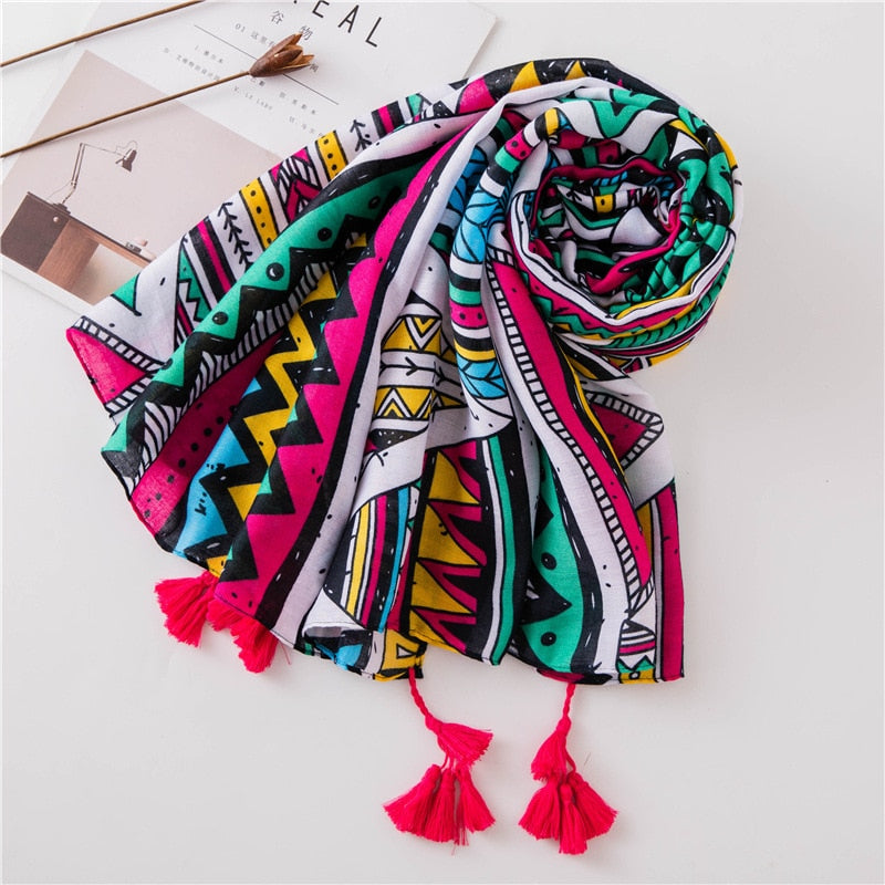 Bohemian Geometric Pattern Scarf - Ethnic Hippie Prints