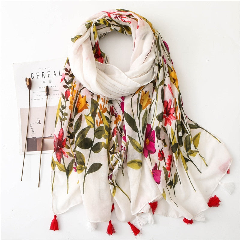 Bohemian Floral Print Scarves - Spring Hippie Style - Vintage Flowers Print